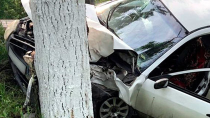 Автомобиль на скорости врезался в дерево на въезде в Новокузнецк