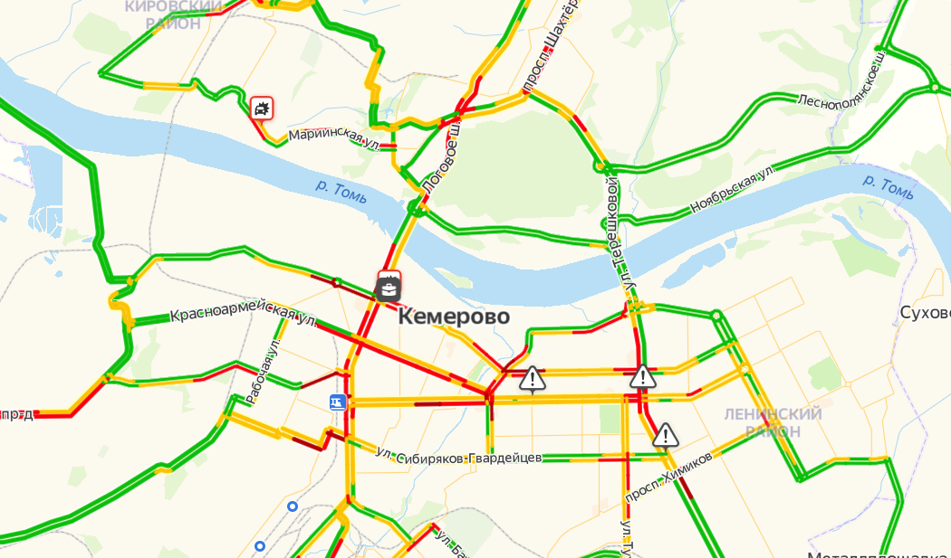 Пробки кемерово онлайн сейчас карта