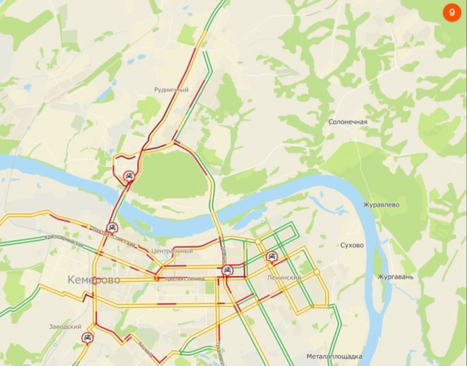 Пробки кемерово онлайн сейчас карта